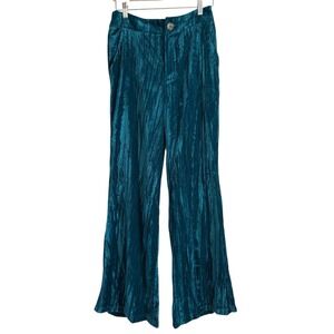 Ellison Teal Velvet Flare Pockets High Rise Trouser Pants Women's Size Medium